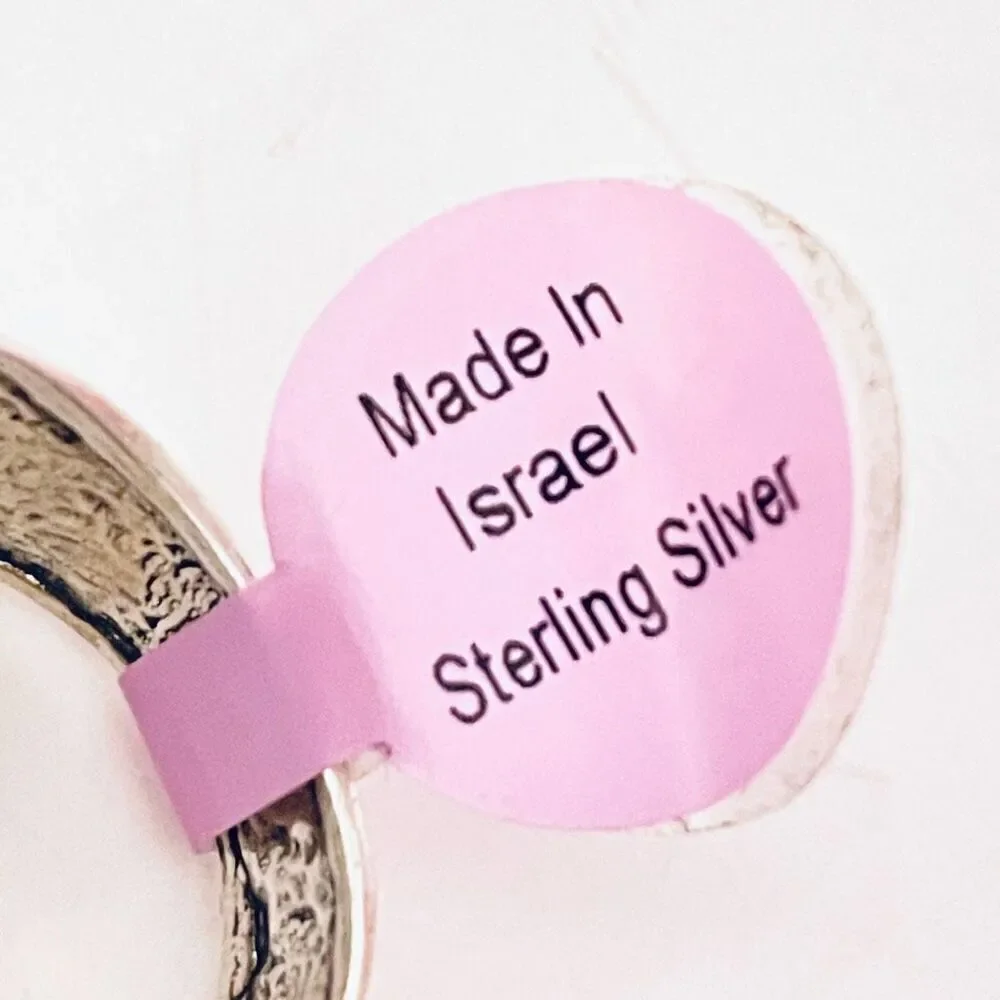 NWT Gorgeous Sz 9 Made in Israel .925 Sterling Silver Thick Pink Big Stone Ring